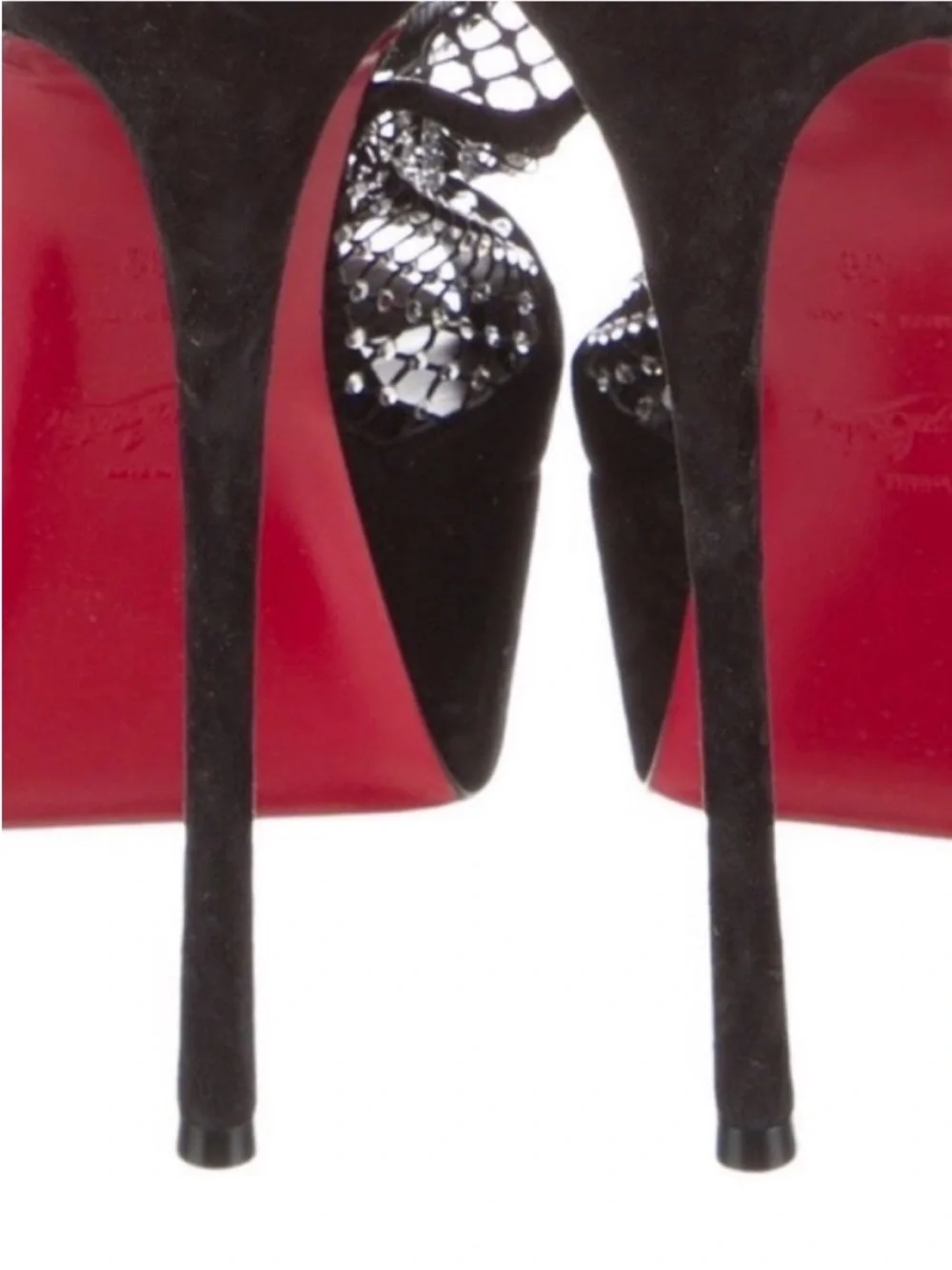 CHRISTIAN LOUBOUTIN Plougesta Alta Strass 150 Black Suede Platform Heels - Picture 8 of 11